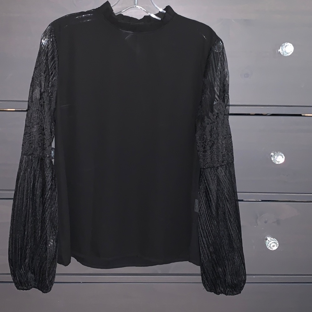 Shein black blouse with lace sleeves. Size L.